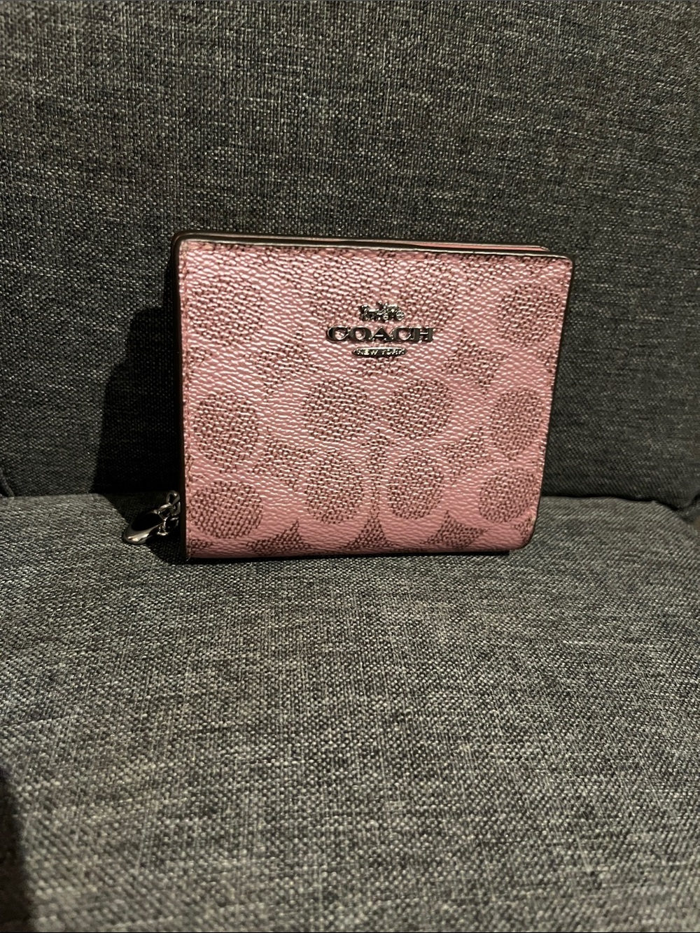 COACH Pink Signature Compact Zip Wallet